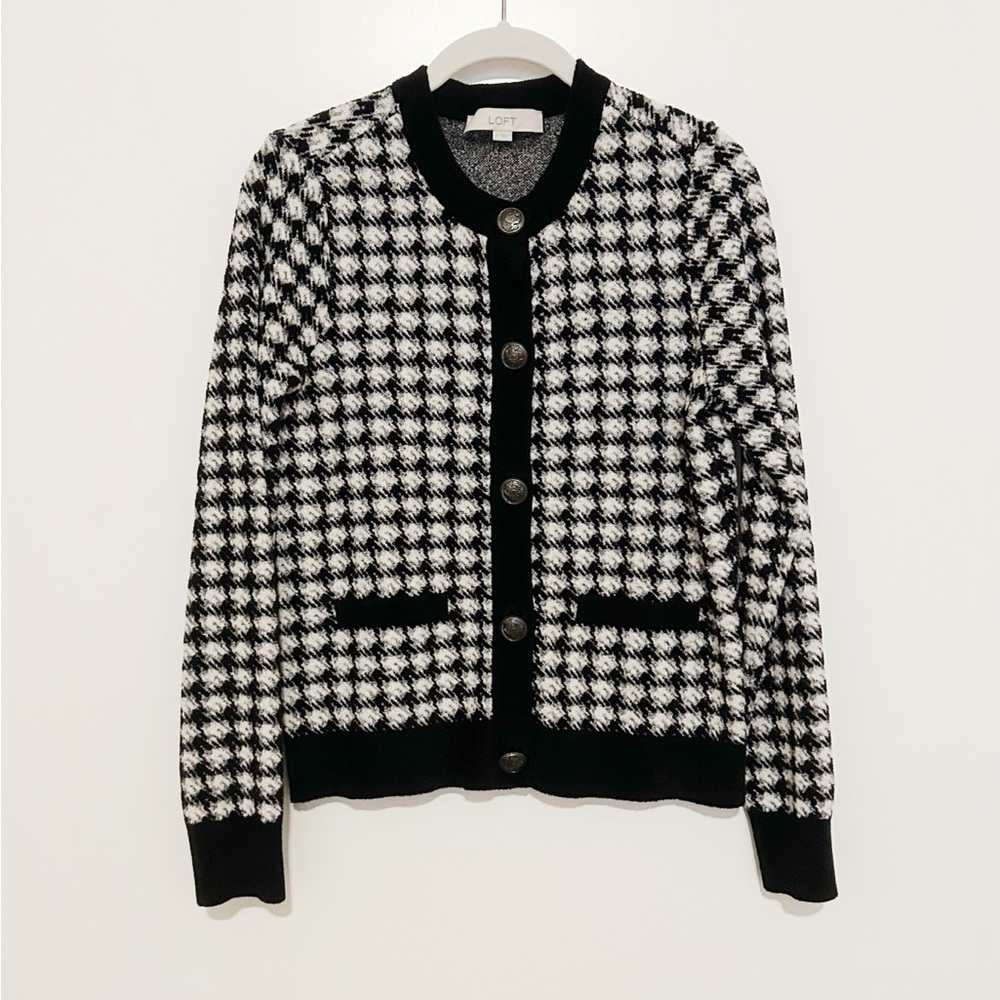 LOFT Houndstooth Cardigan Sweater - Picture 3 of 7